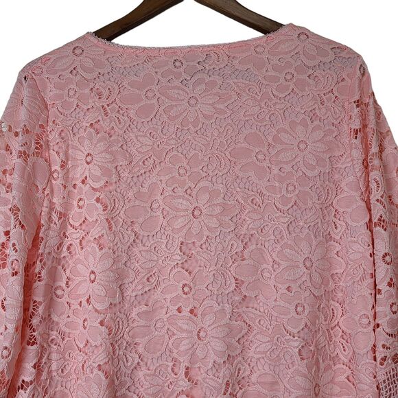 Investment Womens Size Large Floral Crochet Lace Overlay Peach Blouse 3/4 Sleeve - Picture 5 of 11